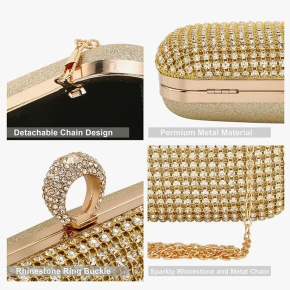 Women Rhinestone Clutch Handbag Evening Sparkly Wedding Purse Bag Glitter Bridal - Picture 15 of 16